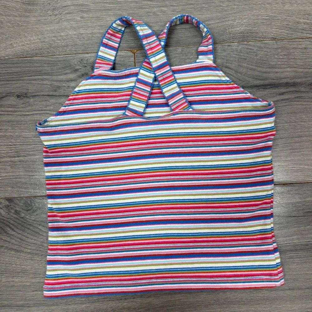 Y2K Childrens Place Girls Striped Camisole Top 7/8 Cross‑Back Multicolor